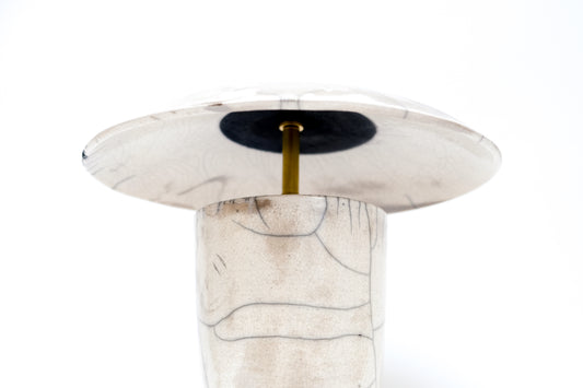 Raku Atomic Table Lamp in White Crackle